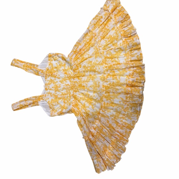 Free People Dance On The Blacktop Yellow Floral Print Tiered Ruffle Mini Dress - Picture 7 of 15